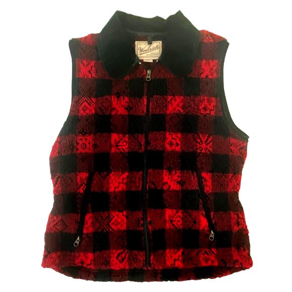 Woolrich Jackets & Blazers - Woolrich Fleece Vest Buffalo Check Women’s Sz M Collar Zip Red Black Outerwear